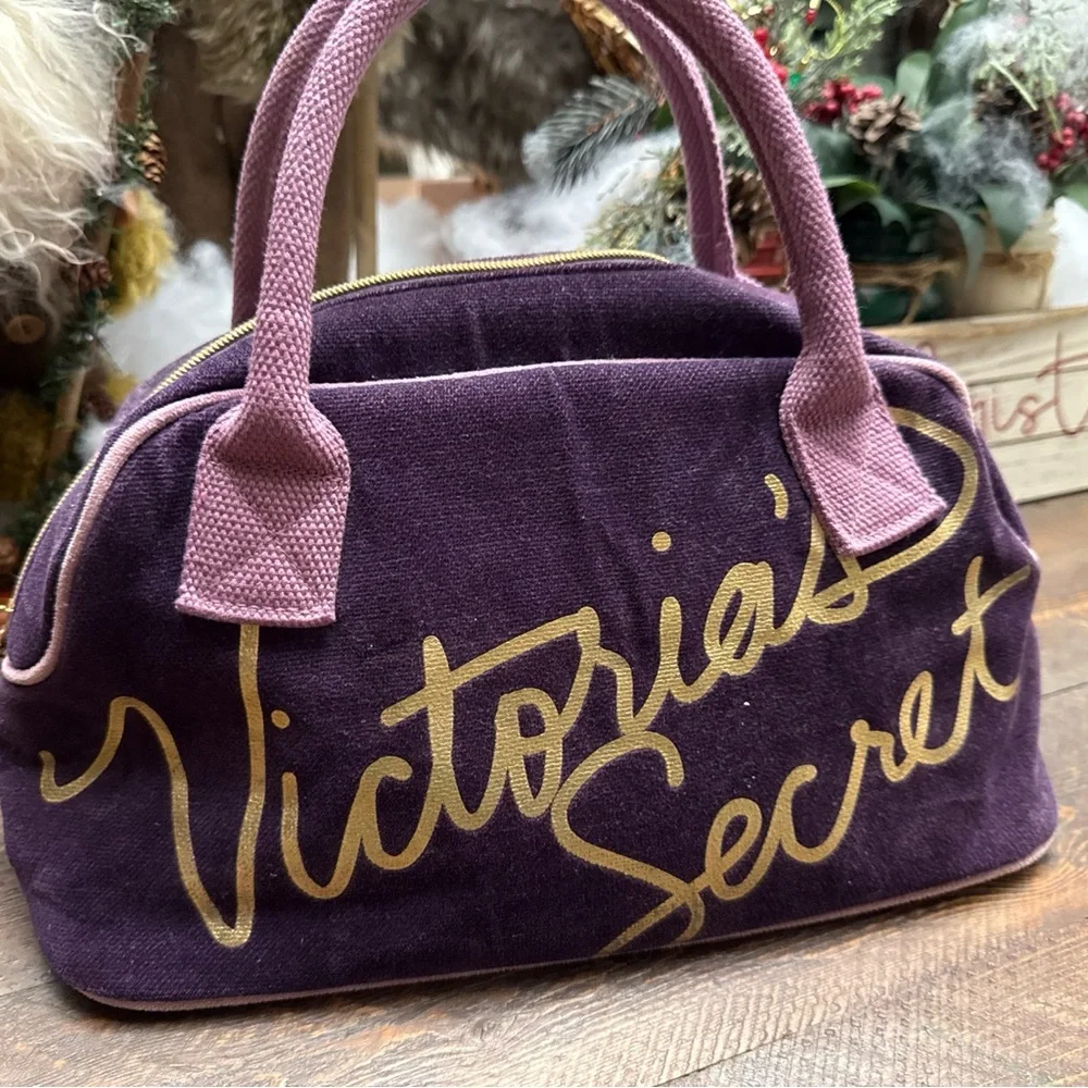Vintage Y2K 1990’s Victoria's Secret Handbag Purple Velvet Satchel Bag Cosmetic
